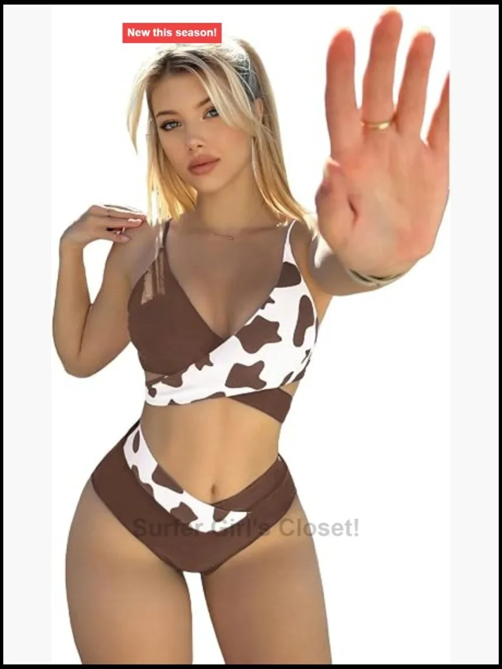 2 Piece Swimsuit Set Cow Print Criss Cross Wrap Spaghetti Strap High Waisted